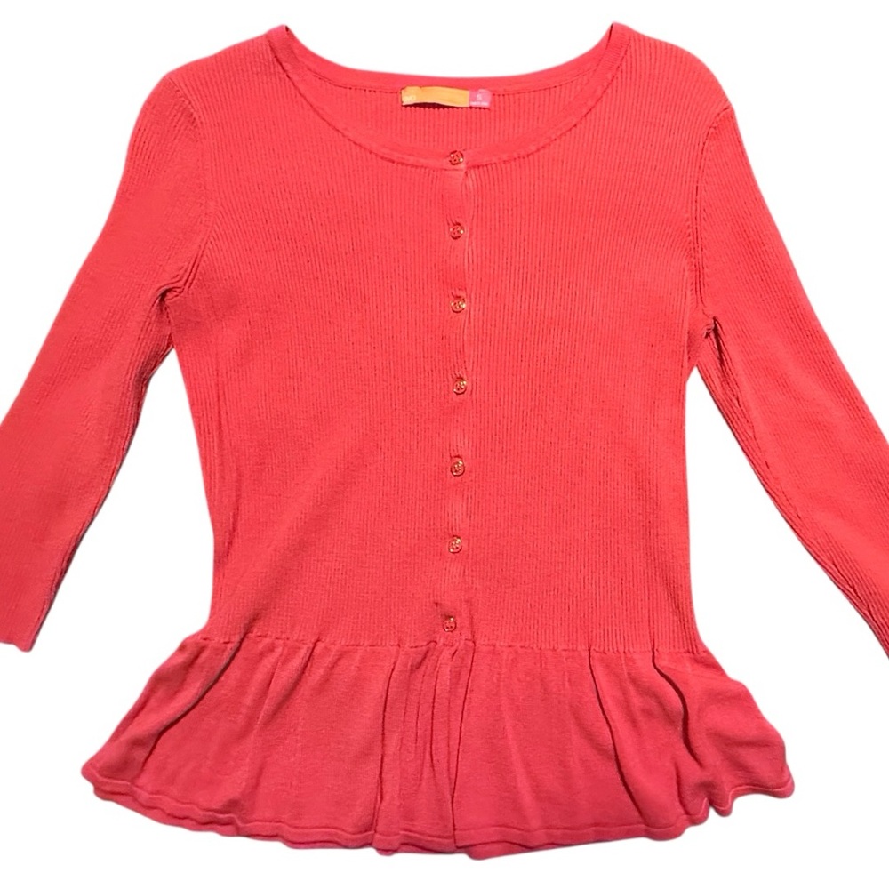 Ava Cardigan Womens Peplum Coral Button-Up Sweater Cardigan Size Small